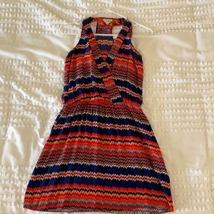 Blue/white/coral Parker silk dress
